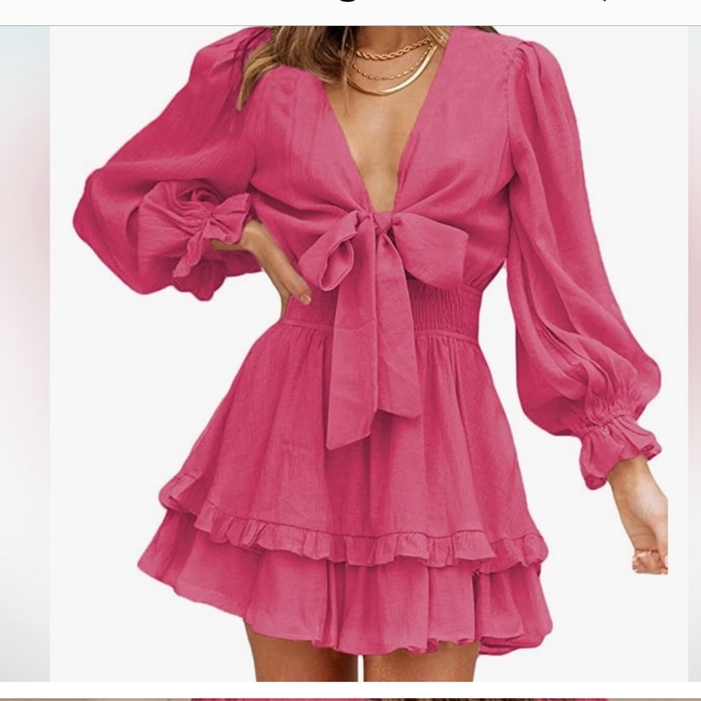Tie front ruffle pink mini dress , gently worn